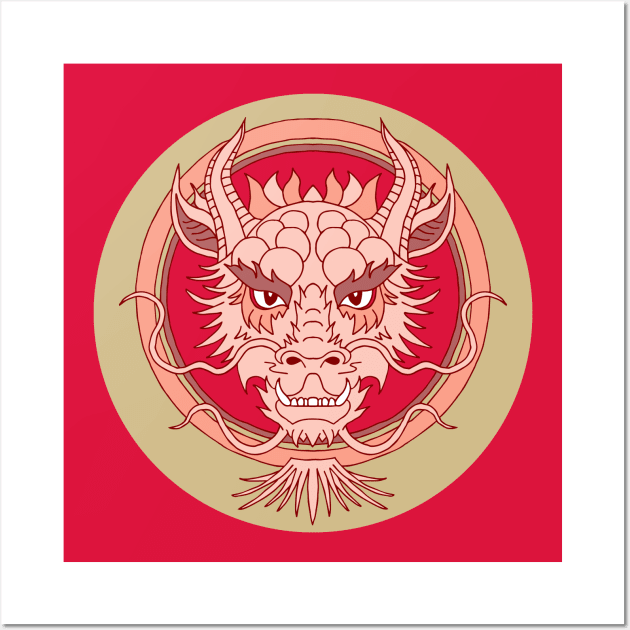 chinese dragon face red and green Wall Art by colorofmagic